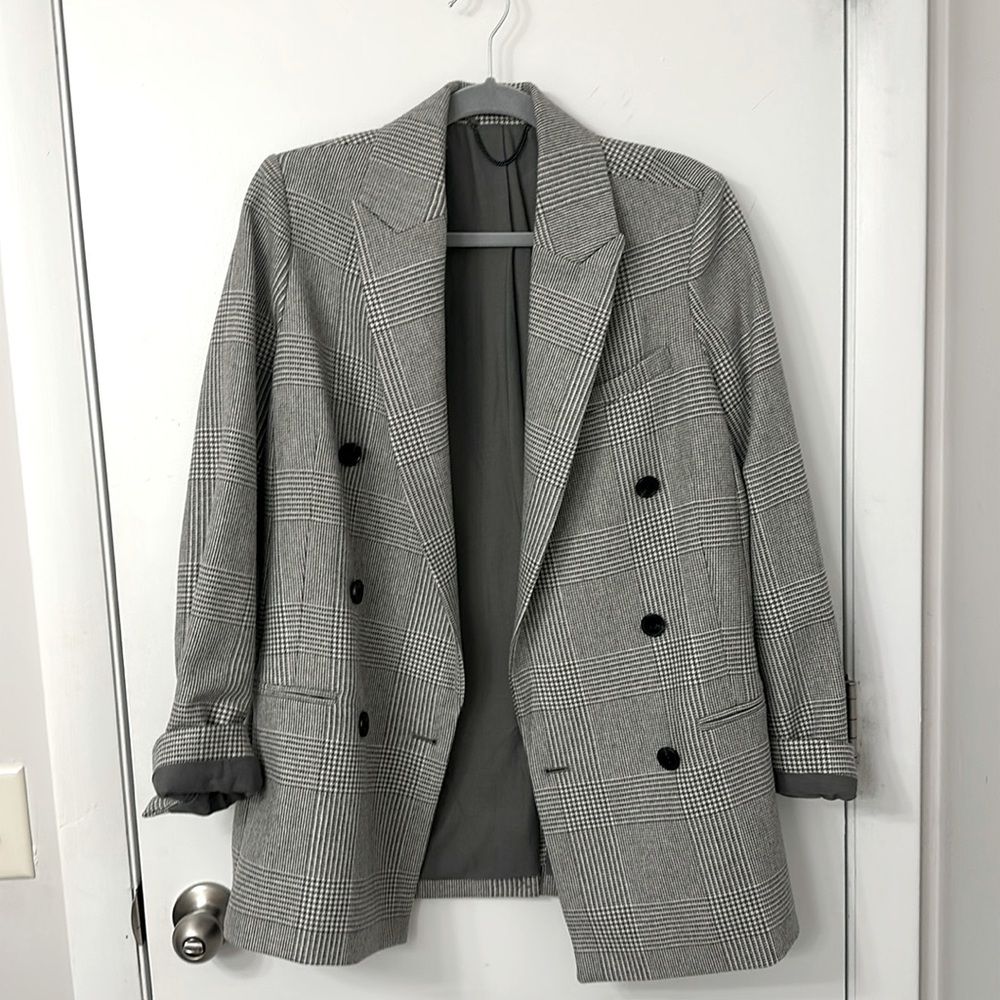 All saints Bea Woven Checked Slim Fit Blazer check wool